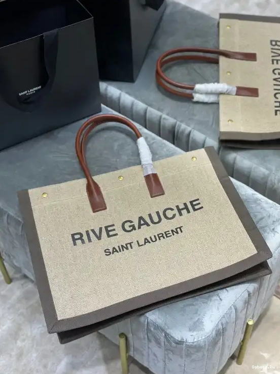 AND BAG LINEN LEATHER IN GAUCHE RIVE TOTE YSL 0616